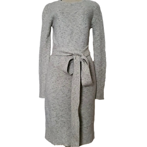 Ann Taylor Mix Wool Gray Belted Sweater Dress w/ Long Sleeves Size Small